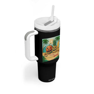Retro Tropical Summerween Tumbler With Handle Halloween Summer Beach Cocktail Boo TS02 Print Your Wear