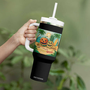 Retro Tropical Summerween Tumbler With Handle Halloween Summer Beach Cocktail Boo TS02 Print Your Wear