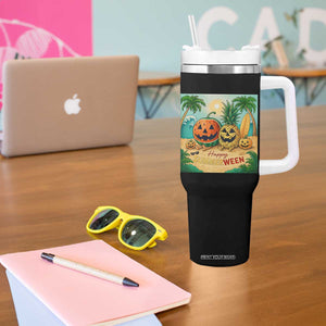 Retro Tropical Summerween Tumbler With Handle Halloween Summer Beach Cocktail Boo TS02 Print Your Wear