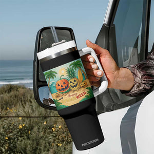 Retro Tropical Summerween Tumbler With Handle Halloween Summer Beach Cocktail Boo TS02 Print Your Wear