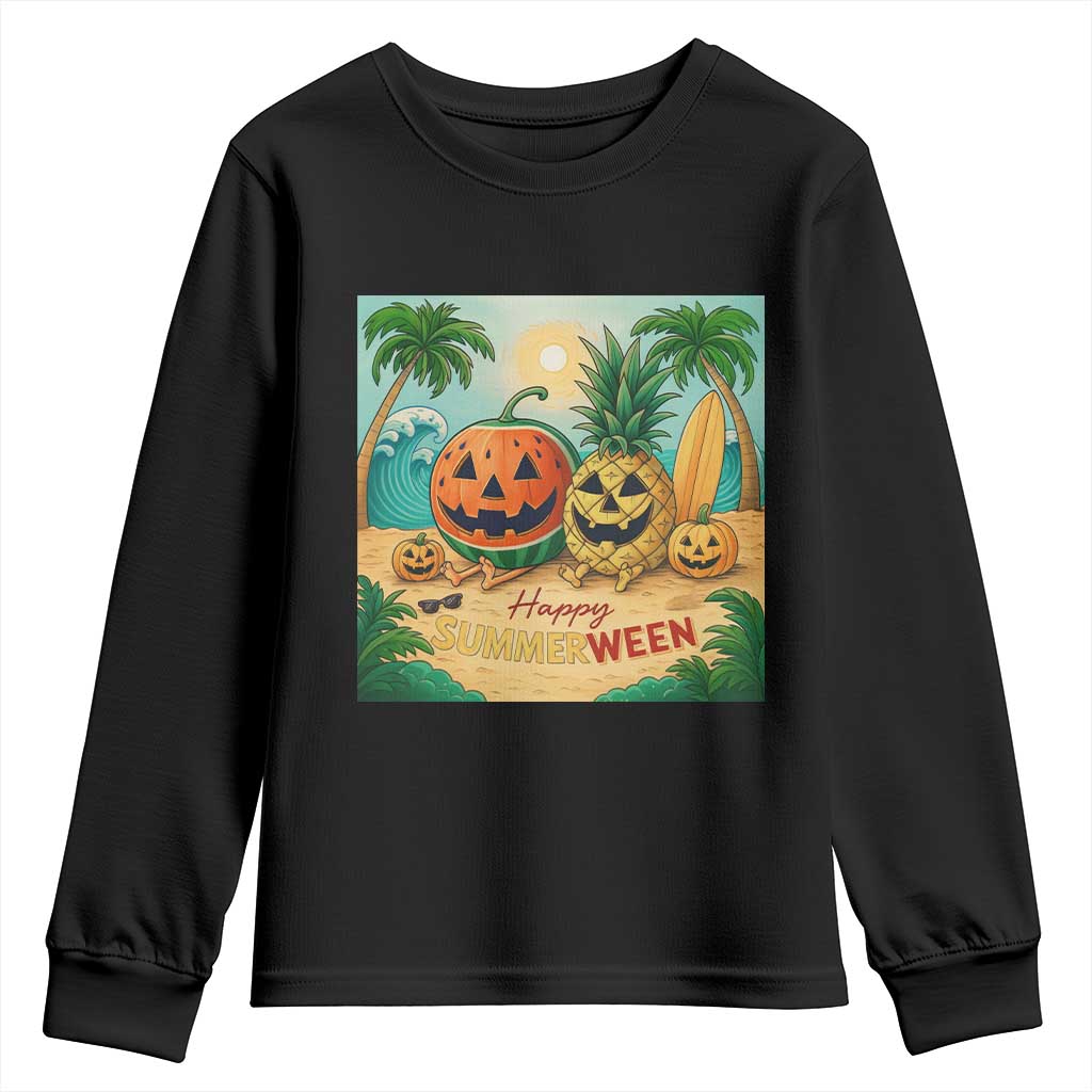 Retro Tropical Summerween Youth Sweatshirt Halloween Summer Beach Cocktail Boo TS02 Black Print Your Wear