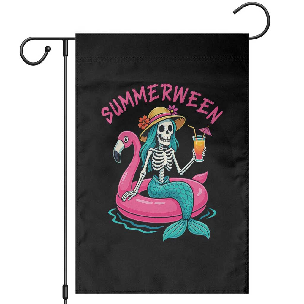 Summerween Skeleton Mermaid Garden Flag Flamingo Float Funny Spooky Summer Halloween Vibes TS02 Black Print Your Wear