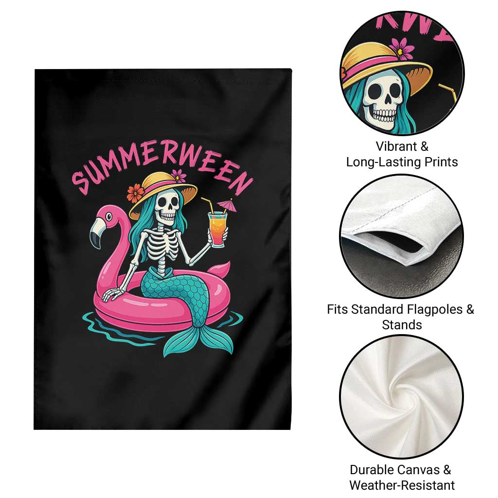 Summerween Skeleton Mermaid Garden Flag Flamingo Float Funny Spooky Summer Halloween Vibes TS02 Print Your Wear