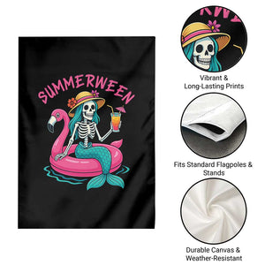 Summerween Skeleton Mermaid Garden Flag Flamingo Float Funny Spooky Summer Halloween Vibes TS02 Print Your Wear