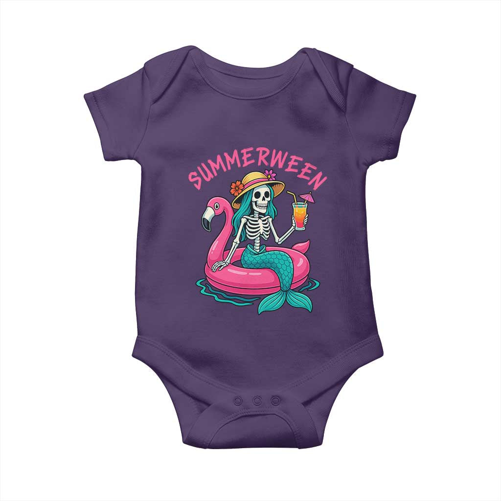 Summerween Skeleton Mermaid Baby Onesie Flamingo Float Funny Spooky Summer Halloween Vibes TS02 Purple Print Your Wear