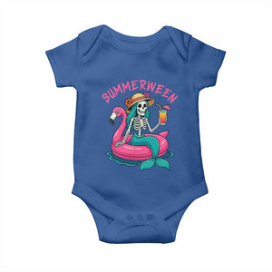 Summerween Skeleton Mermaid Baby Onesie Flamingo Float Funny Spooky Summer Halloween Vibes TS02 Royal Blue Print Your Wear