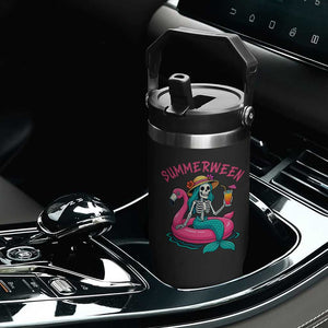 Summerween Skeleton Mermaid Flip Straw Tumbler Flamingo Float Funny Spooky Summer Halloween Vibes TS02 Print Your Wear