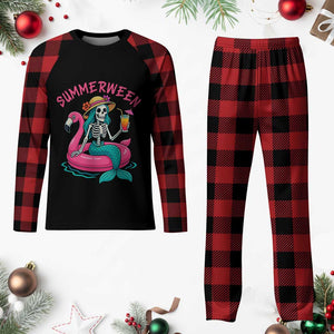 Summerween Skeleton Mermaid Plaid Pajama Set Flamingo Float Funny Spooky Summer Halloween Vibes TS02 Buffalo Plaid Print Your Wear