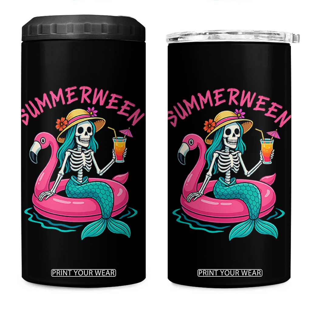 Summerween Skeleton Mermaid 4 in 1 Can Cooler Tumbler Flamingo Float Funny Spooky Summer Halloween Vibes TS02 One Size: 16 oz Black Print Your Wear