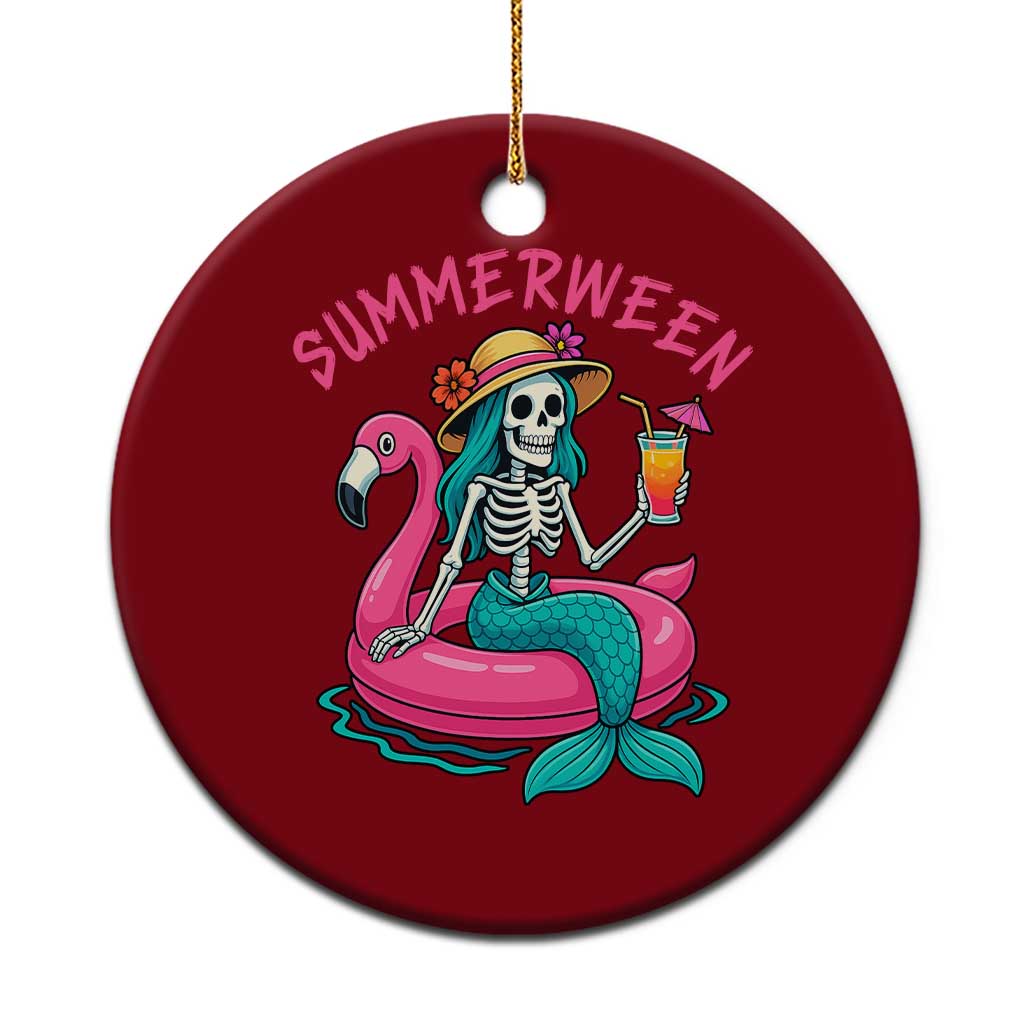 Summerween Skeleton Mermaid Ceramic Ornament Flamingo Float Funny Spooky Summer Halloween Vibes TS02 1pc Red Print Your Wear