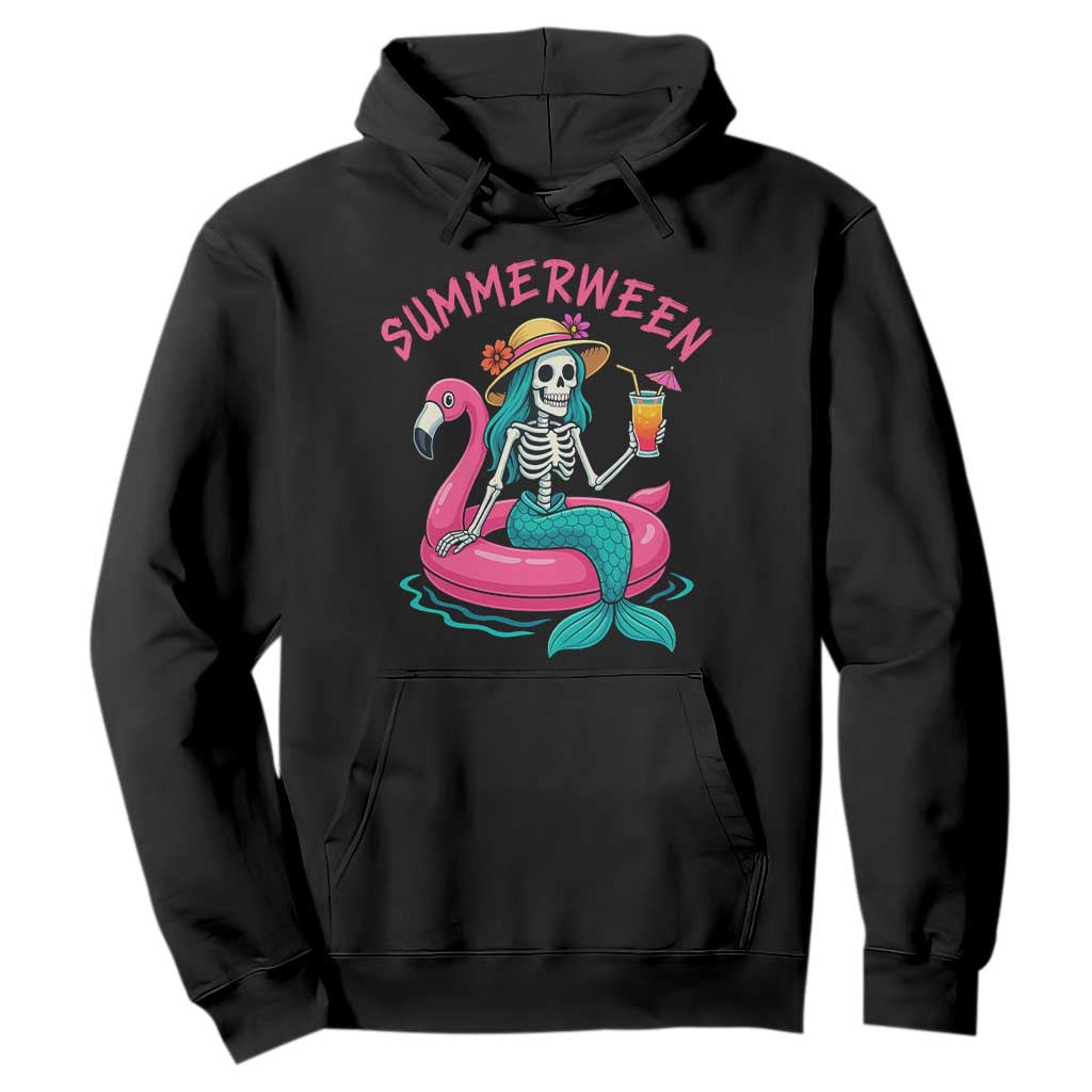 Summerween Skeleton Mermaid Hoodie Flamingo Float Funny Spooky Summer Halloween Vibes TS02 Black Print Your Wear