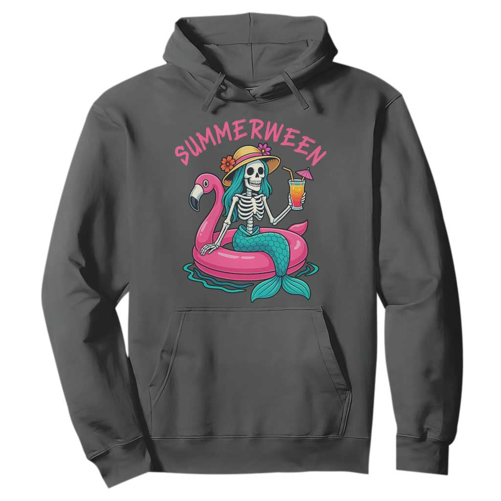 Summerween Skeleton Mermaid Hoodie Flamingo Float Funny Spooky Summer Halloween Vibes TS02 Dark Heather Print Your Wear