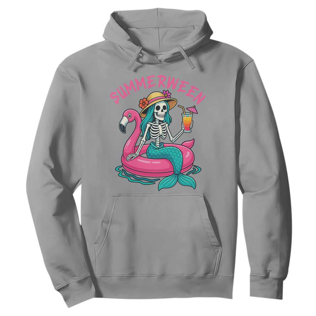 Summerween Skeleton Mermaid Hoodie Flamingo Float Funny Spooky Summer Halloween Vibes TS02 Sport Gray Print Your Wear