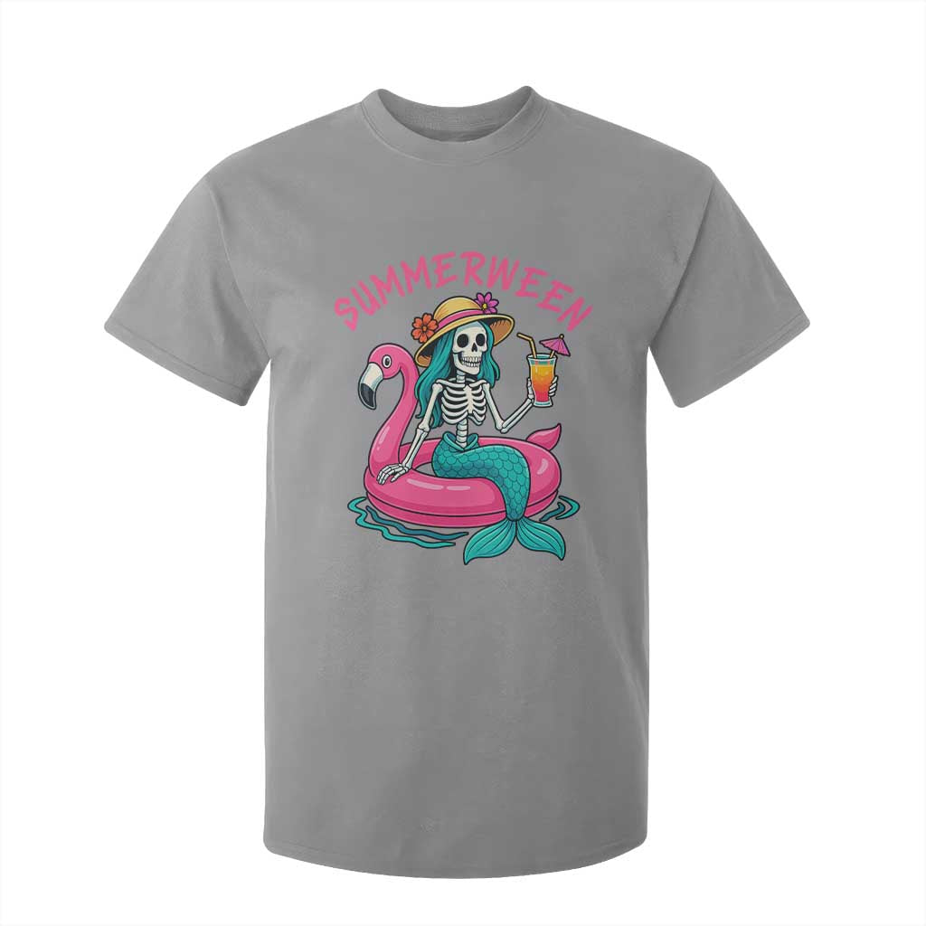 Summerween Skeleton Mermaid T Shirt For Kid Flamingo Float Funny Spooky Summer Halloween Vibes TS02 Sport Gray Print Your Wear