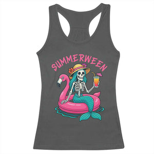 Summerween Skeleton Mermaid Racerback Tank Top Flamingo Float Funny Spooky Summer Halloween Vibes TS02 Dark Heather Print Your Wear