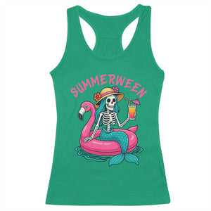 Summerween Skeleton Mermaid Racerback Tank Top Flamingo Float Funny Spooky Summer Halloween Vibes TS02 Irish Green Print Your Wear