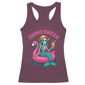 Summerween Skeleton Mermaid Racerback Tank Top Flamingo Float Funny Spooky Summer Halloween Vibes TS02 Maroon Print Your Wear