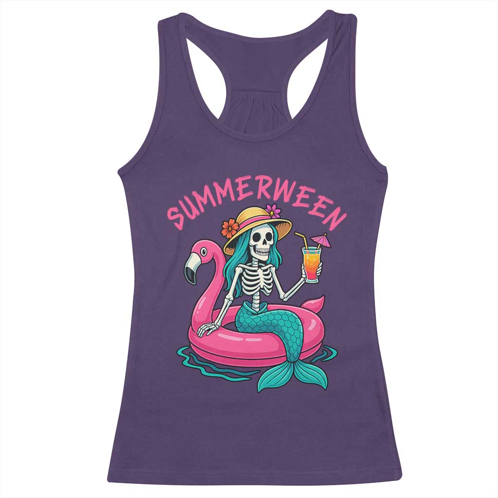 Summerween Skeleton Mermaid Racerback Tank Top Flamingo Float Funny Spooky Summer Halloween Vibes TS02 Purple Print Your Wear