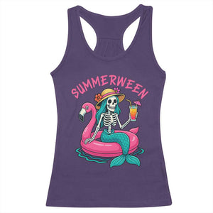 Summerween Skeleton Mermaid Racerback Tank Top Flamingo Float Funny Spooky Summer Halloween Vibes TS02 Purple Print Your Wear