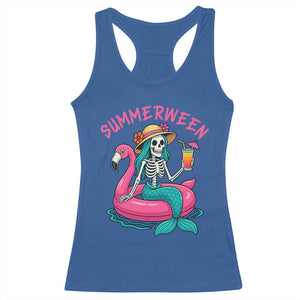 Summerween Skeleton Mermaid Racerback Tank Top Flamingo Float Funny Spooky Summer Halloween Vibes TS02 Royal Blue Print Your Wear
