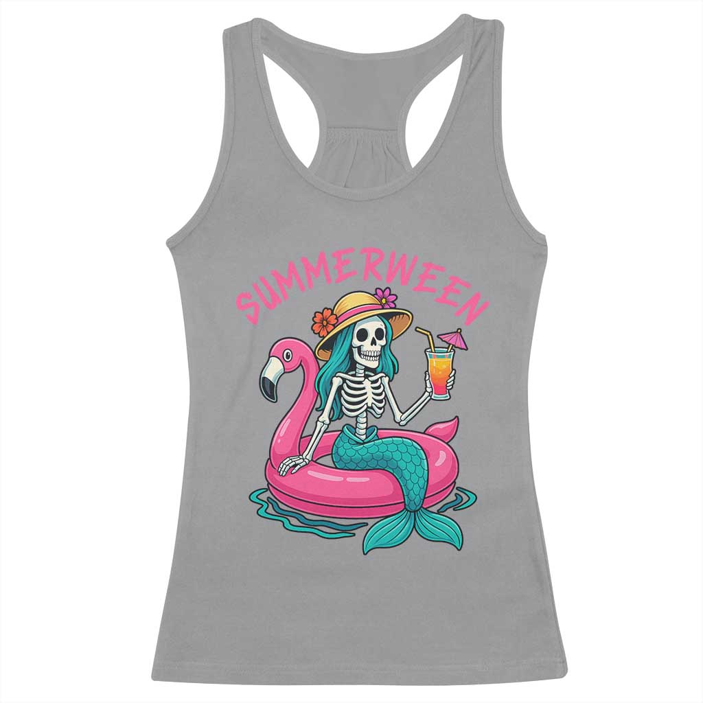 Summerween Skeleton Mermaid Racerback Tank Top Flamingo Float Funny Spooky Summer Halloween Vibes TS02 Sport Gray Print Your Wear