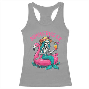 Summerween Skeleton Mermaid Racerback Tank Top Flamingo Float Funny Spooky Summer Halloween Vibes TS02 Sport Gray Print Your Wear