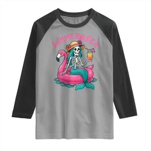 Summerween Skeleton Mermaid Raglan Shirt Flamingo Float Funny Spooky Summer Halloween Vibes TS02 Sport Gray Black Print Your Wear