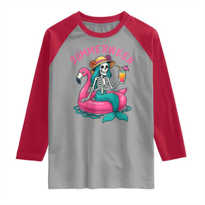 Summerween Skeleton Mermaid Raglan Shirt Flamingo Float Funny Spooky Summer Halloween Vibes TS02 Sport Gray Red Print Your Wear