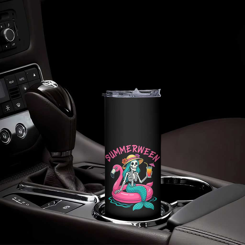Summerween Skeleton Mermaid Skinny Tumbler Flamingo Float Funny Spooky Summer Halloween Vibes TS02 Print Your Wear