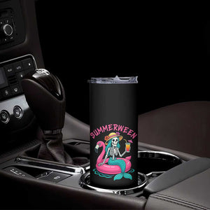 Summerween Skeleton Mermaid Skinny Tumbler Flamingo Float Funny Spooky Summer Halloween Vibes TS02 Print Your Wear
