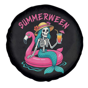 Summerween Skeleton Mermaid Spare Tire Cover Flamingo Float Funny Spooky Summer Halloween Vibes TS02 Print Your Wear