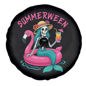 Summerween Skeleton Mermaid Spare Tire Cover Flamingo Float Funny Spooky Summer Halloween Vibes TS02 Print Your Wear