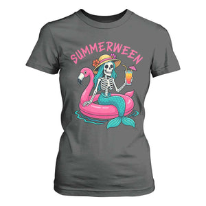 Summerween Skeleton Mermaid T Shirt For Women Flamingo Float Funny Spooky Summer Halloween Vibes TS02 Dark Heather Print Your Wear