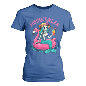 Summerween Skeleton Mermaid T Shirt For Women Flamingo Float Funny Spooky Summer Halloween Vibes TS02 Royal Blue Print Your Wear