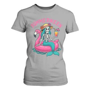 Summerween Skeleton Mermaid T Shirt For Women Flamingo Float Funny Spooky Summer Halloween Vibes TS02 Sport Gray Print Your Wear