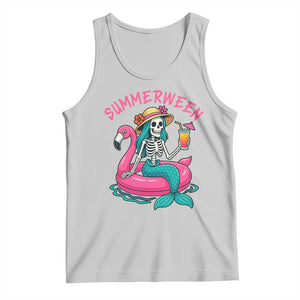 Summerween Skeleton Mermaid Tank Top Flamingo Float Funny Spooky Summer Halloween Vibes TS02 Ash Print Your Wear
