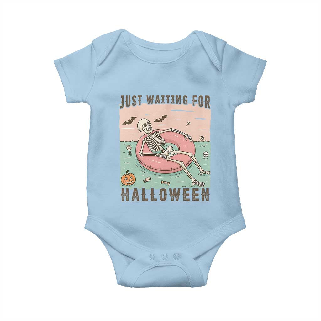 Spooky Summer Skeleton Baby Onesie Just Waiting For Halloween Summer Pool Party TS02 Light Blue Print Your Wear