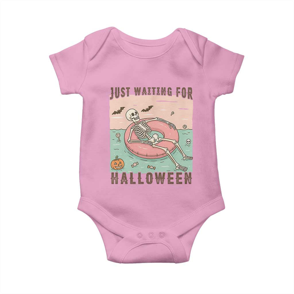 Spooky Summer Skeleton Baby Onesie Just Waiting For Halloween Summer Pool Party TS02 Light Pink Print Your Wear