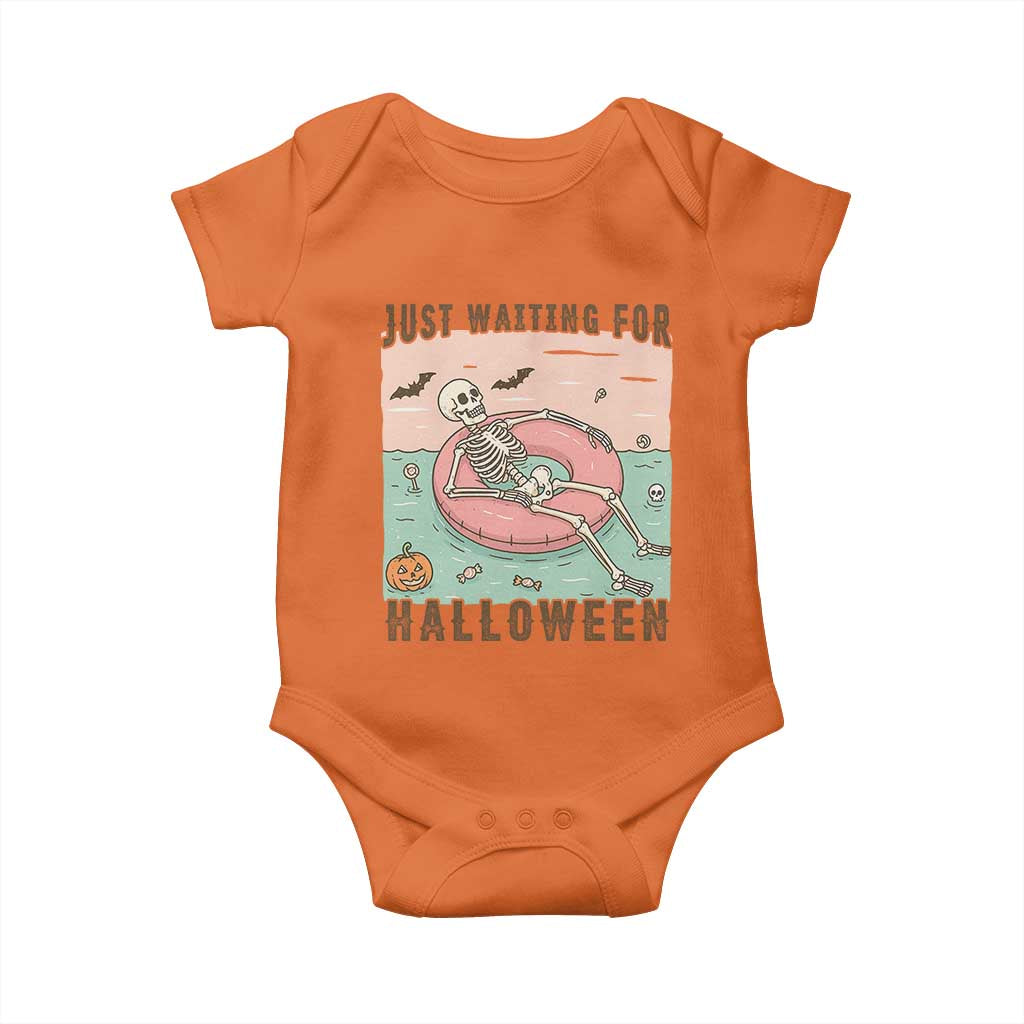 Spooky Summer Skeleton Baby Onesie Just Waiting For Halloween Summer Pool Party TS02 Orange Print Your Wear