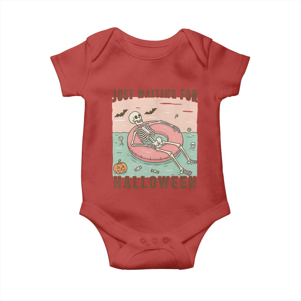 Spooky Summer Skeleton Baby Onesie Just Waiting For Halloween Summer Pool Party TS02 Red Print Your Wear