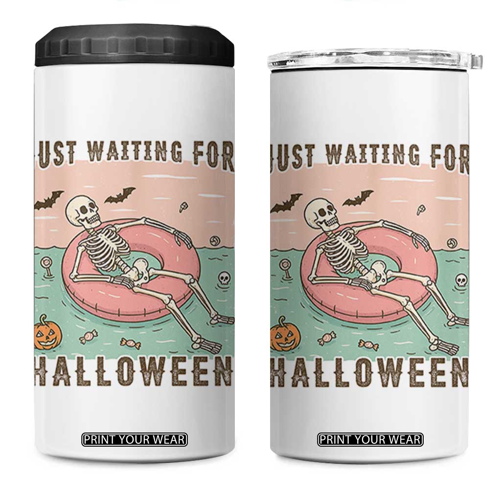 Spooky Summer Skeleton 4 in 1 Can Cooler Tumbler Just Waiting For Halloween Summer Pool Party TS02 One Size: 16 oz White Print Your Wear