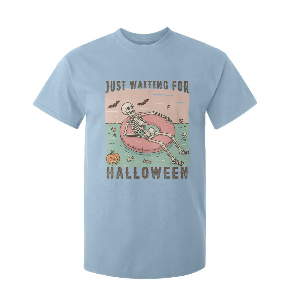 Spooky Summer Skeleton T Shirt For Kid Just Waiting For Halloween Summer Pool Party TS02 Light Blue Print Your Wear