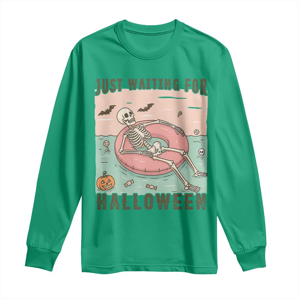 Spooky Summer Skeleton Long Sleeve Shirt Just Waiting For Halloween Summer Pool Party TS02 Irish Green Print Your Wear