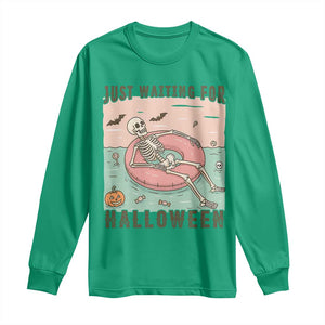 Spooky Summer Skeleton Long Sleeve Shirt Just Waiting For Halloween Summer Pool Party TS02 Irish Green Print Your Wear