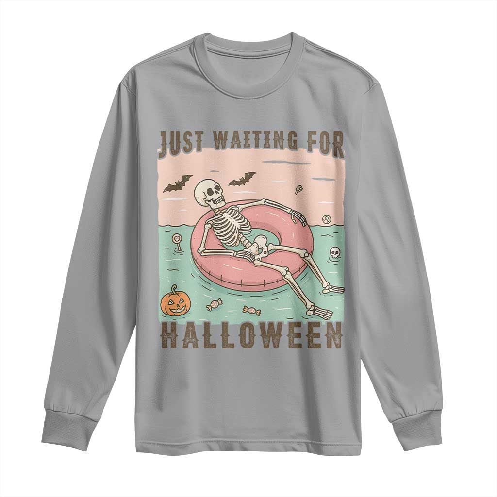 Spooky Summer Skeleton Long Sleeve Shirt Just Waiting For Halloween Summer Pool Party TS02 Sport Gray Print Your Wear
