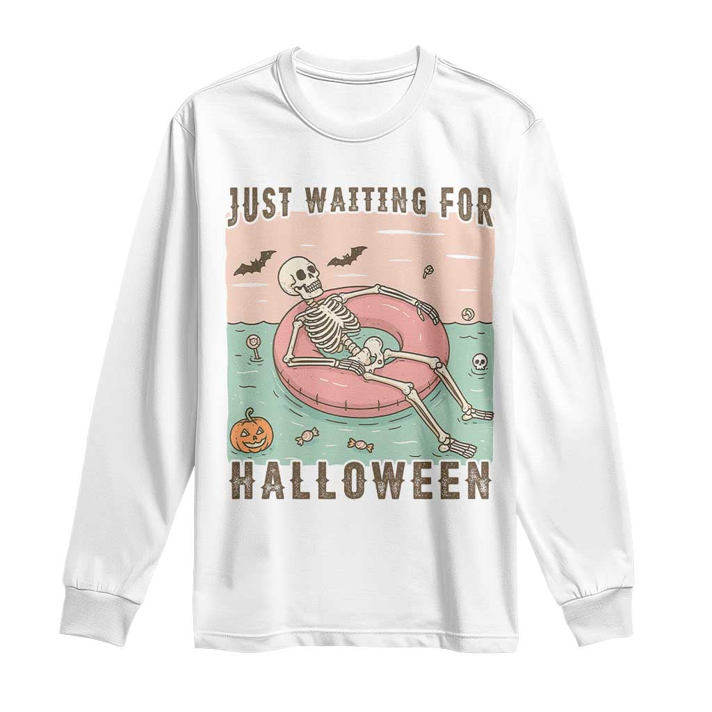 Spooky Summer Skeleton Long Sleeve Shirt Just Waiting For Halloween Summer Pool Party TS02 White Print Your Wear
