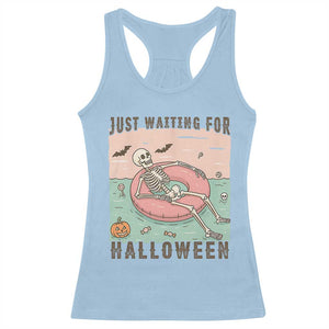 Spooky Summer Skeleton Racerback Tank Top Just Waiting For Halloween Summer Pool Party TS02 Light Blue Print Your Wear