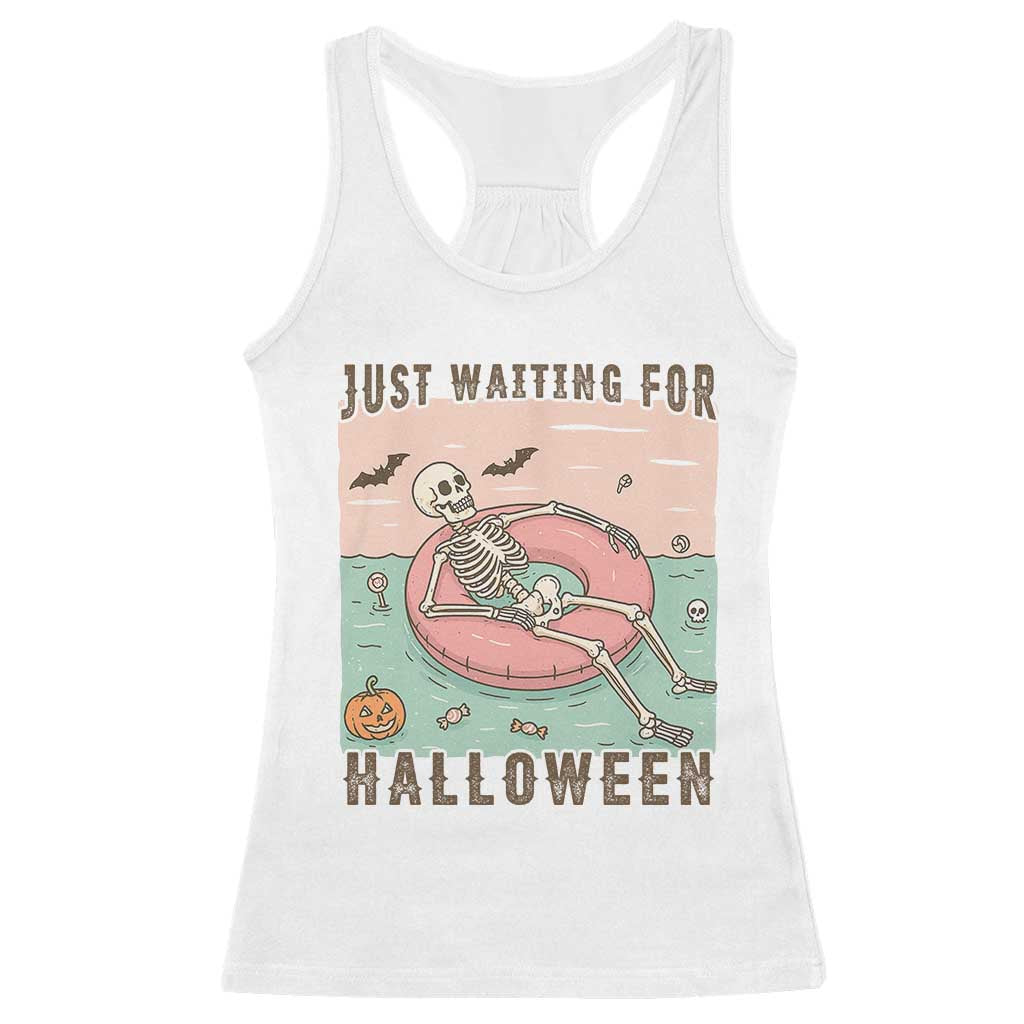 Spooky Summer Skeleton Racerback Tank Top Just Waiting For Halloween Summer Pool Party TS02 White Print Your Wear