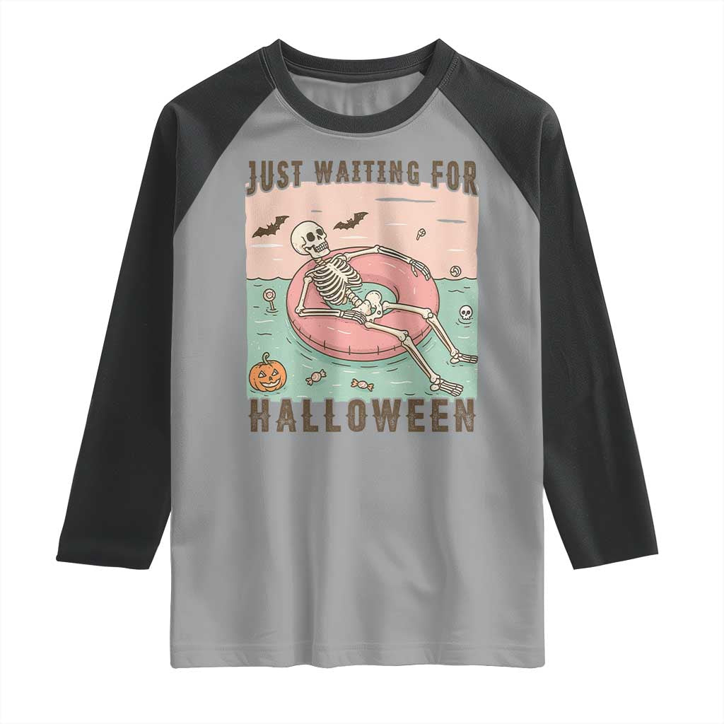Spooky Summer Skeleton Raglan Shirt Just Waiting For Halloween Summer Pool Party TS02 Sport Gray Black Print Your Wear