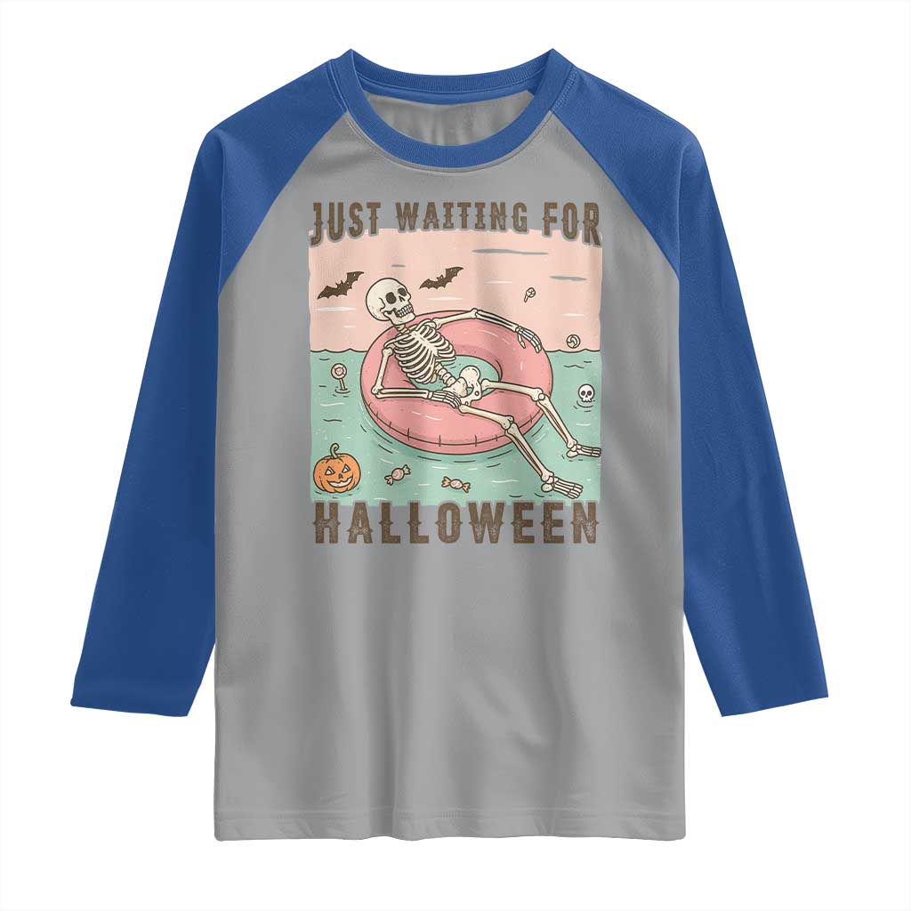 Spooky Summer Skeleton Raglan Shirt Just Waiting For Halloween Summer Pool Party TS02 Sport Gray Royal Print Your Wear